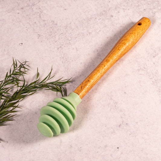 Silicone Honey Dipper with Wooden Handle - BPA-Free, Food-Grade Silicone, Perfect for Drizzling Honey or Syrup, Light Green